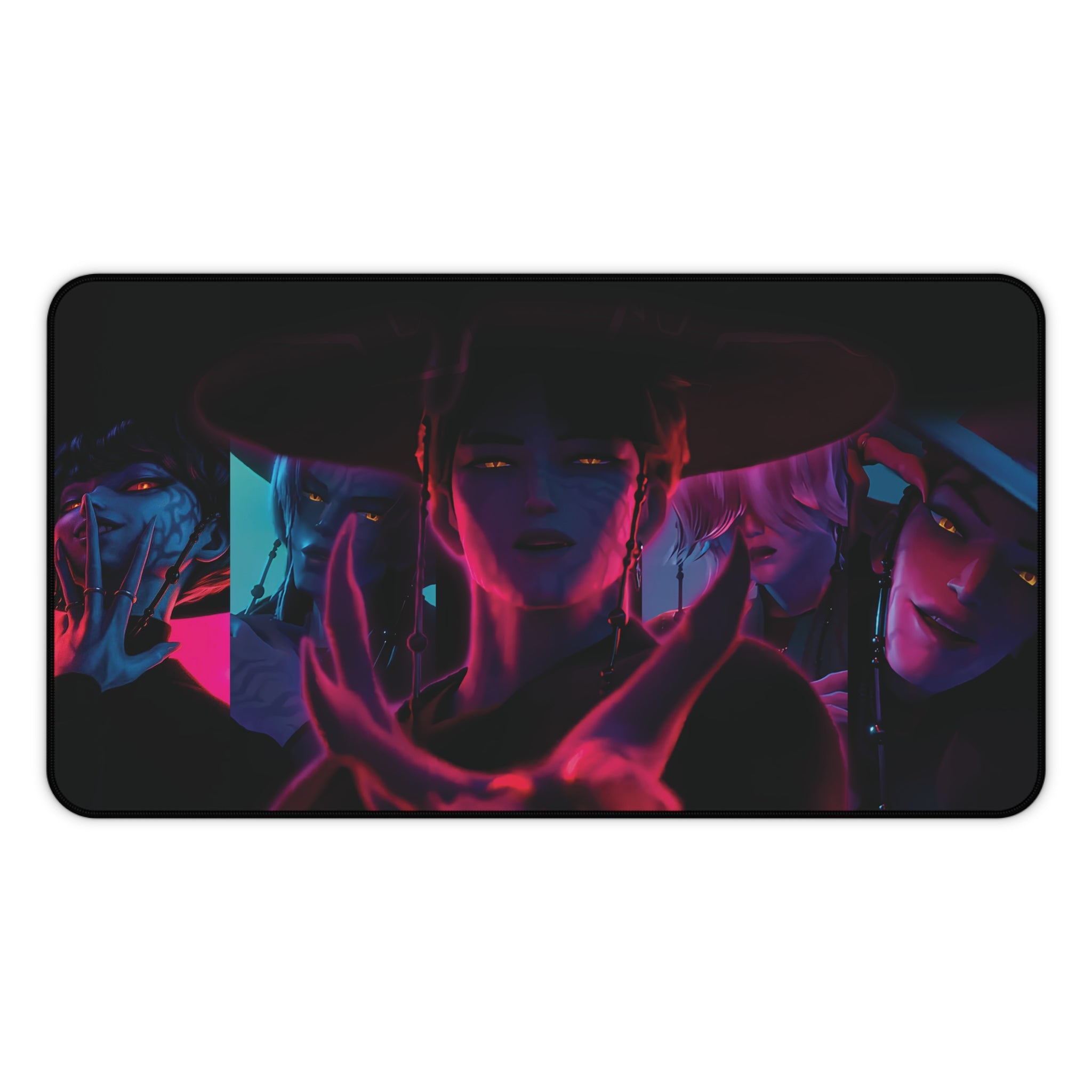 Dark Idol Demon Hunter Mouse Pad,  K-Pop Inspired Fantasy Character Desk Mat Aesthetic, Matching Desk Accessories, Soda Pop Idol