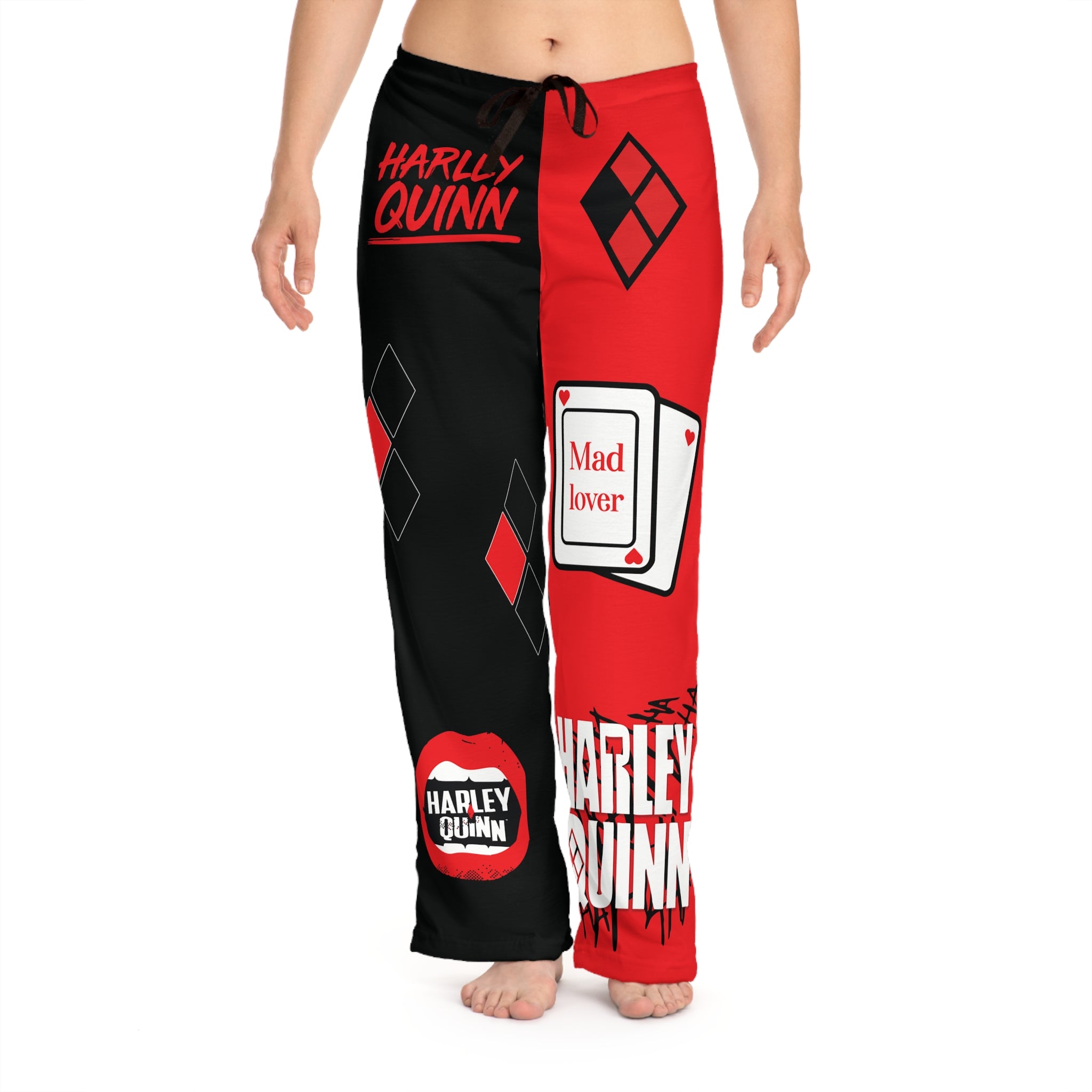 Harley Quinn Women's Pajama Pants, Cozy Sleepwear, Costume Red and Black Loungewear, Perfect for Halloween, Comic Fans, Gifts
