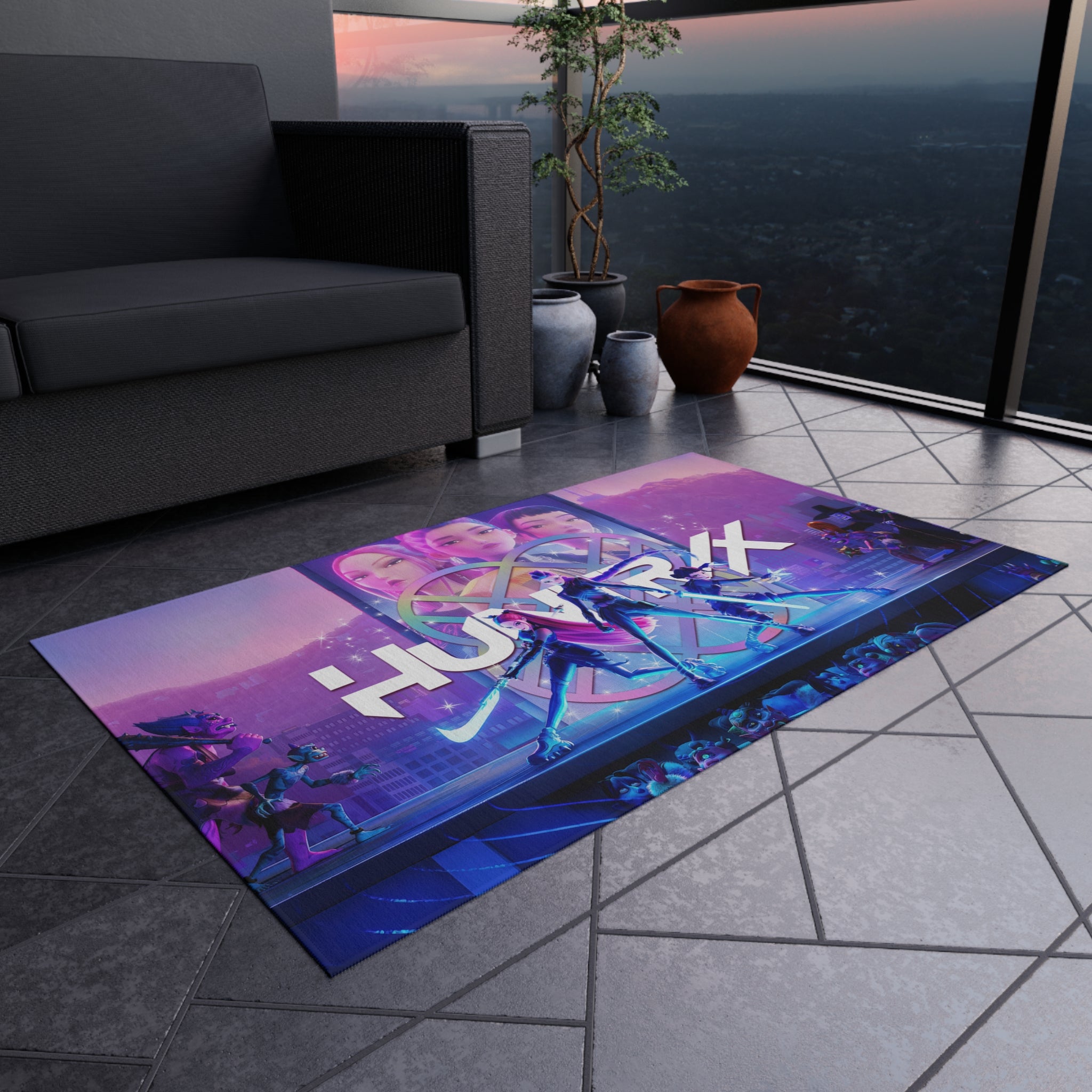 Vibrant Outdoor Rug K-Pop Inspired Girl Demon Hunter - Unique Rug for Indoor/Outdoor Use - Idol Illustration - Gift - Fans - anime