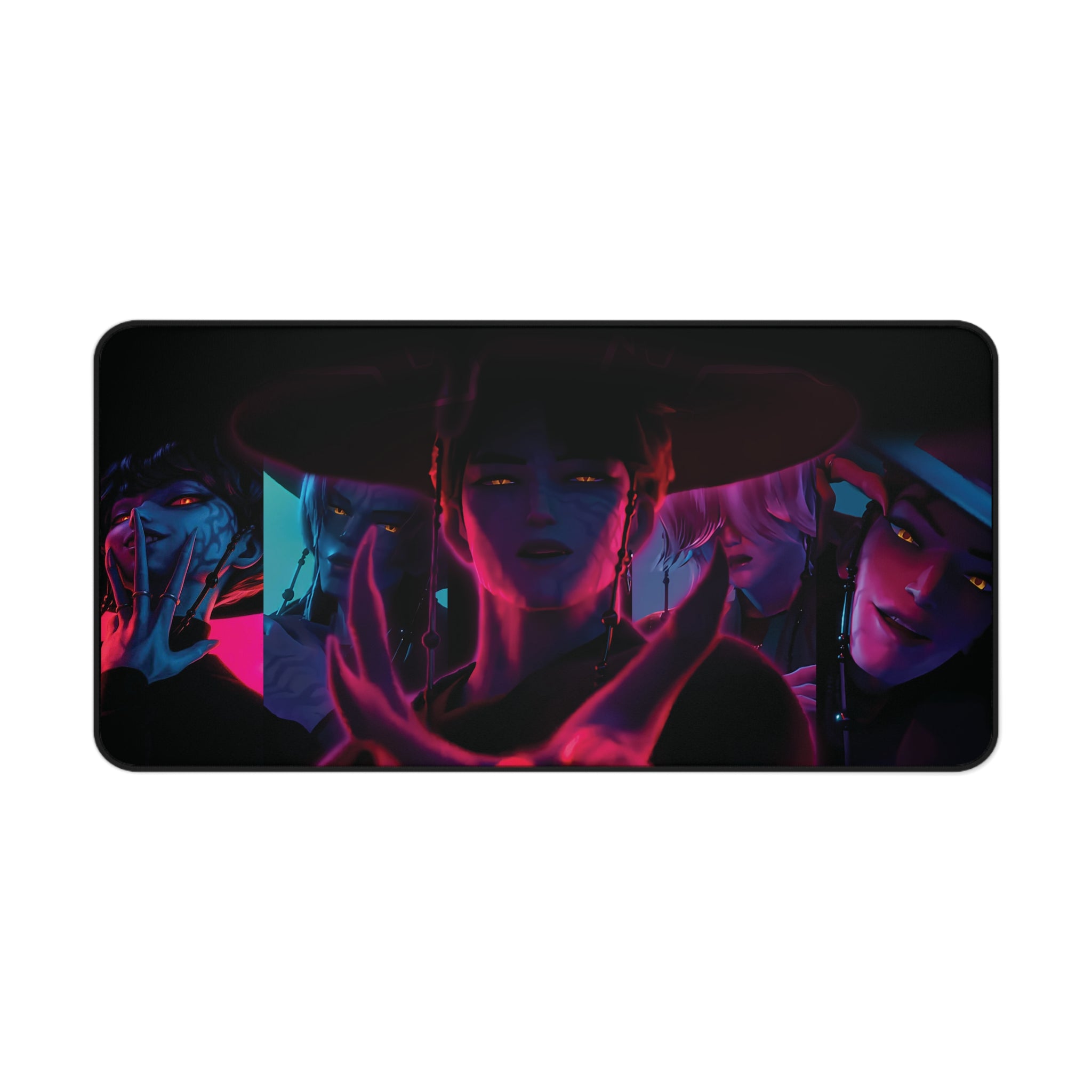 Dark Idol Demon Hunter Mouse Pad,  K-Pop Inspired Fantasy Character Desk Mat Aesthetic, Matching Desk Accessories, Soda Pop Idol