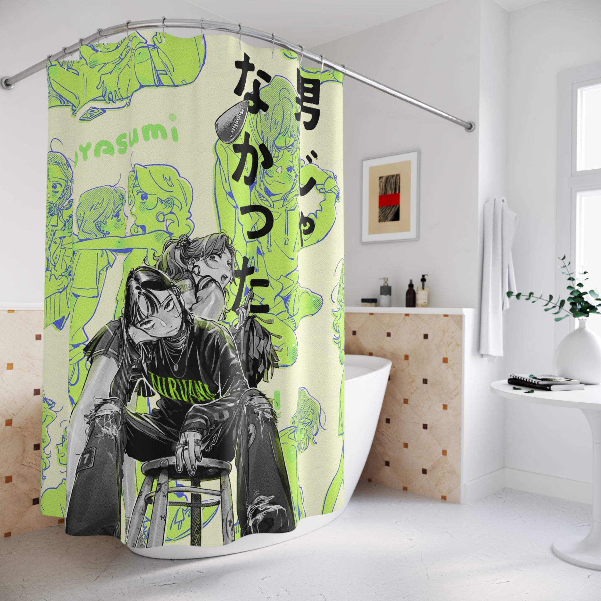 The Guy She Was Interested In Wasn't A Guy  Shower Curtain, Bath Decor, Colorful Bathroom Curtain, Mitsuki, Aya, Sumiko arai, Anime Yuri