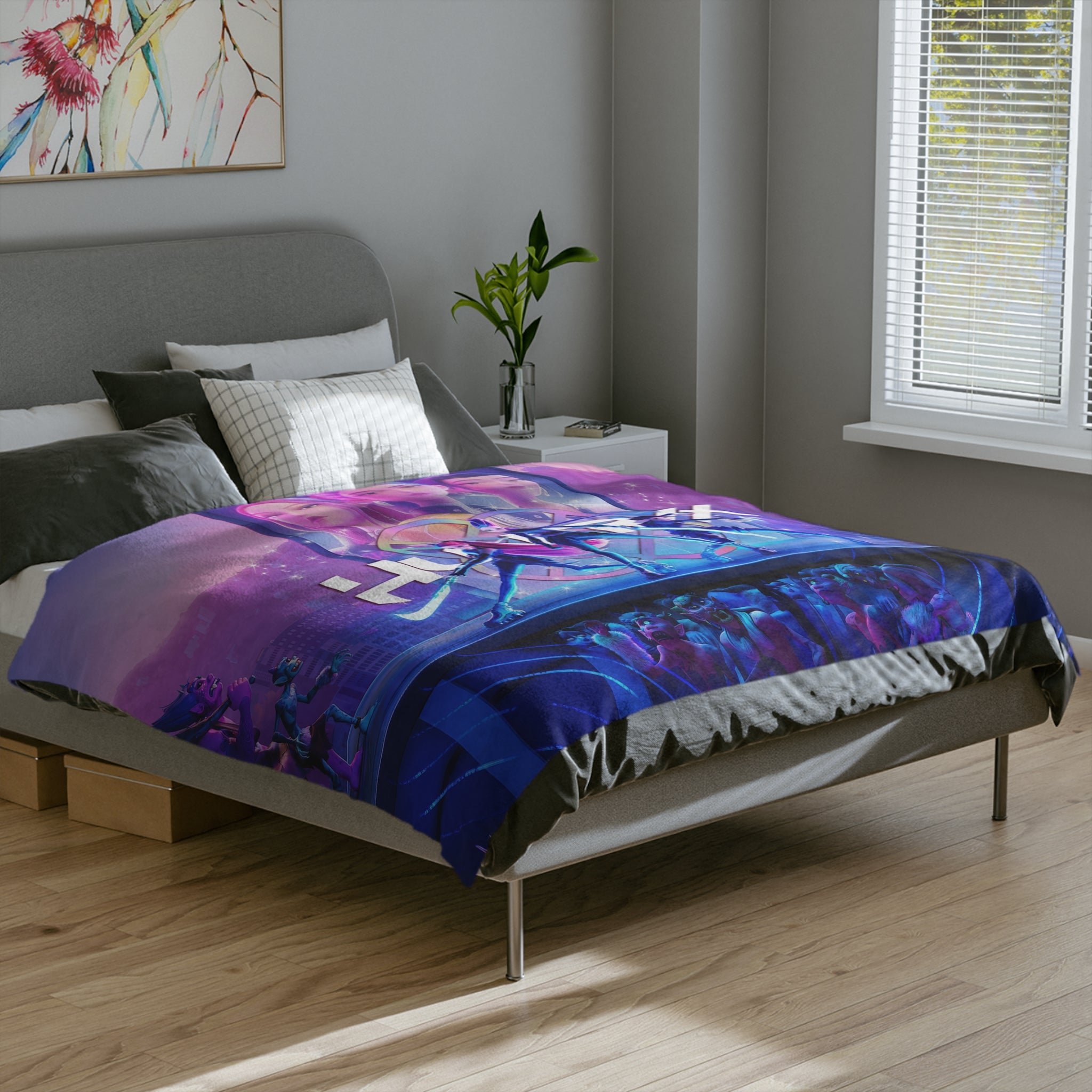 Velveteen Microfiber Blanket K-Pop Inspired Girl Demon Hunter, Dark Fantasy Idol Illustration, Gift, Fans