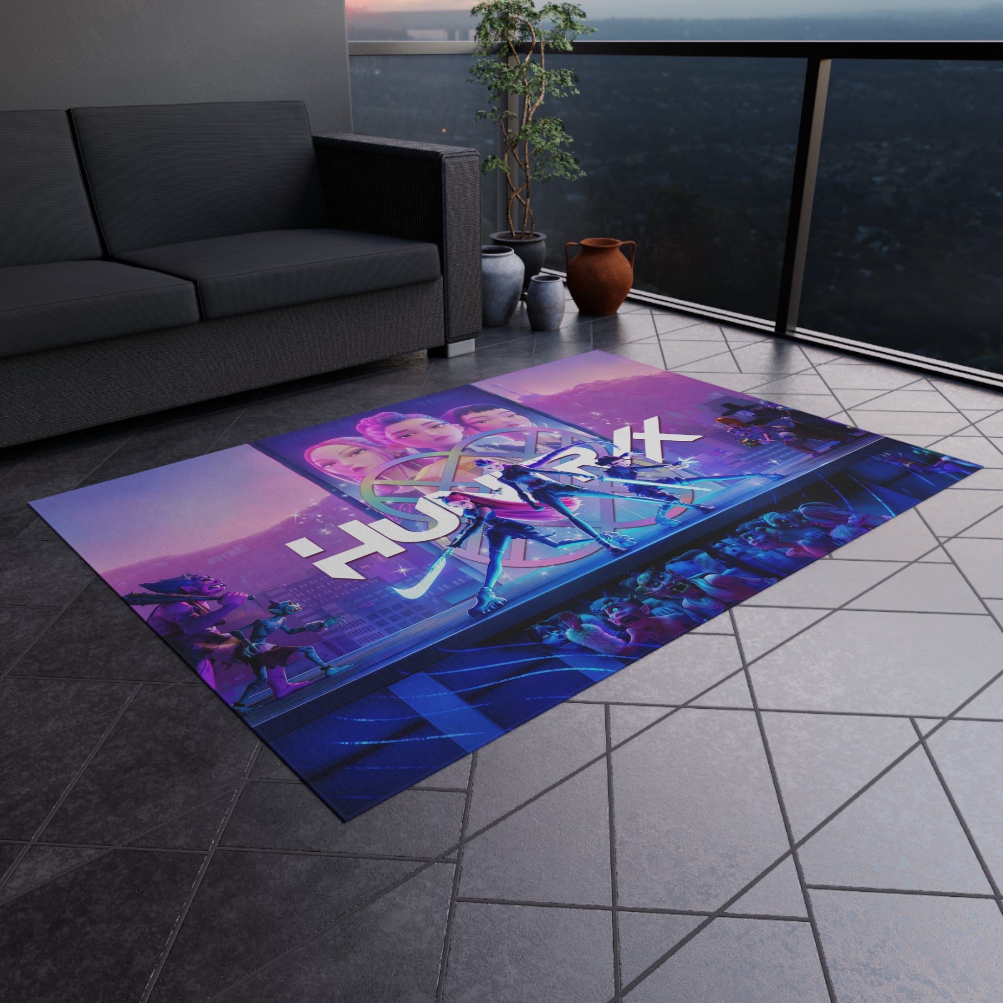 Vibrant Outdoor Rug K-Pop Inspired Girl Demon Hunter - Unique Rug for Indoor/Outdoor Use - Idol Illustration - Gift - Fans - anime