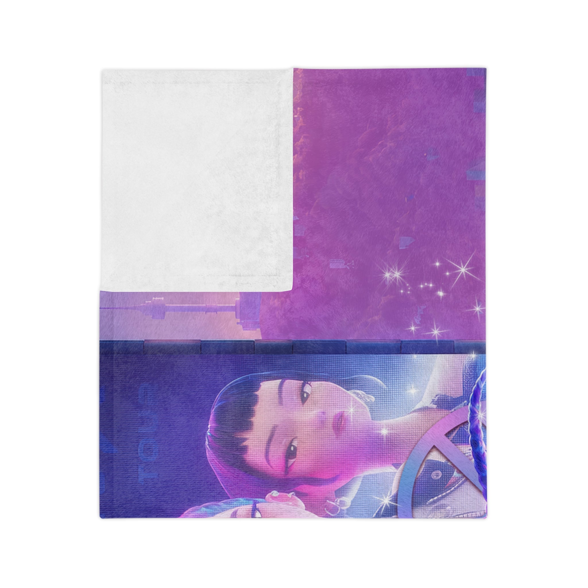 Velveteen Microfiber Blanket K-Pop Inspired Girl Demon Hunter, Dark Fantasy Idol Illustration, Gift, Fans