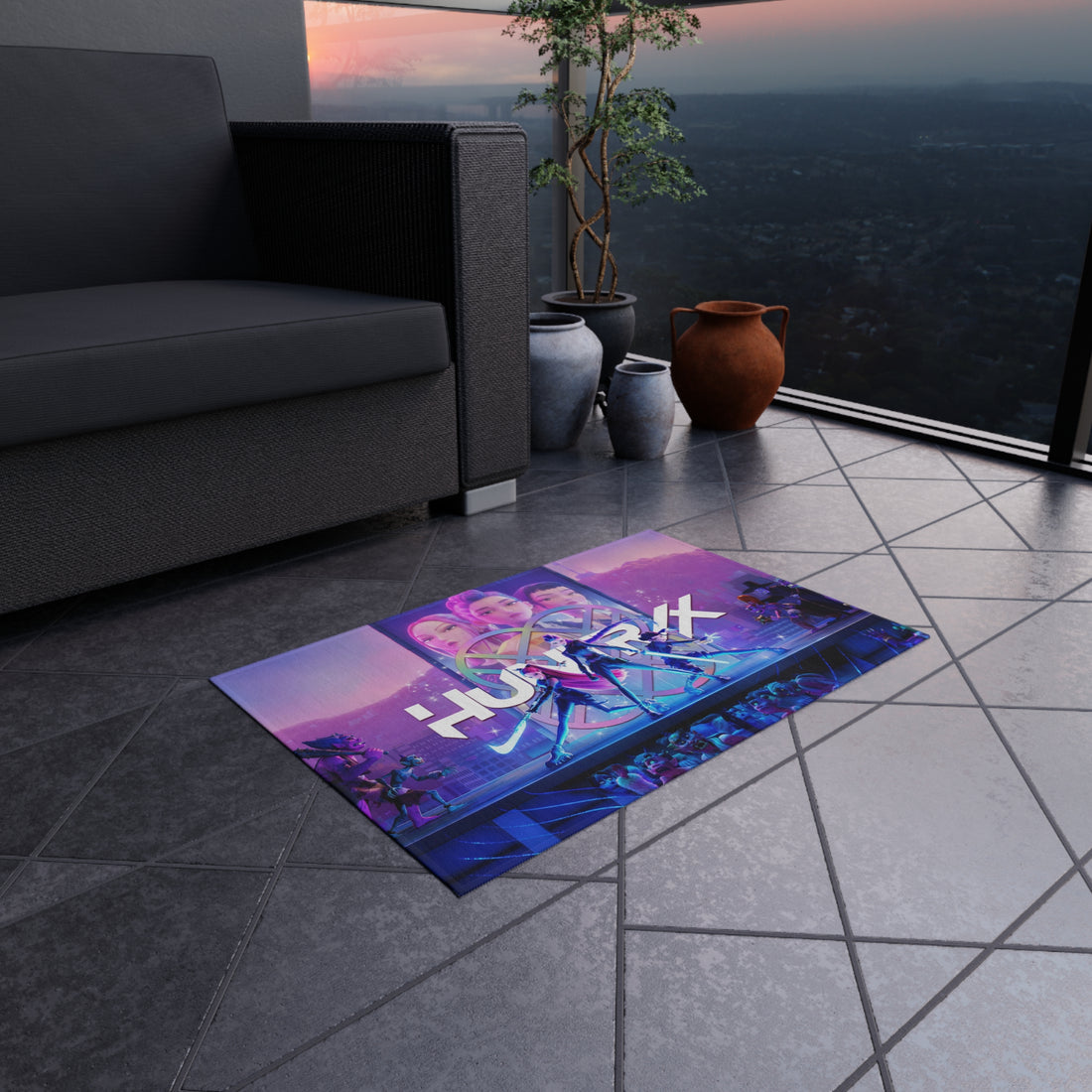 Vibrant Outdoor Rug K-Pop Inspired Girl Demon Hunter - Unique Rug for Indoor/Outdoor Use - Idol Illustration - Gift - Fans - anime