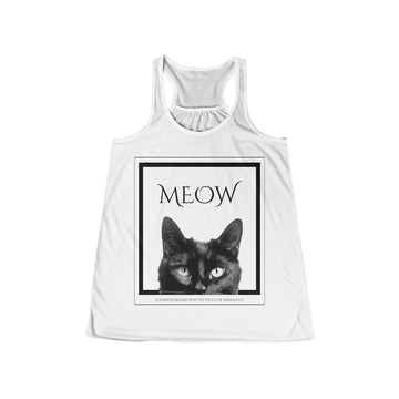 Meow Cat Lover Women's Flowy Racerback Tank Top, Perfect for Summer, Cat Mom, Casual Wear, Pet Lover Apparel, Birthday Gift