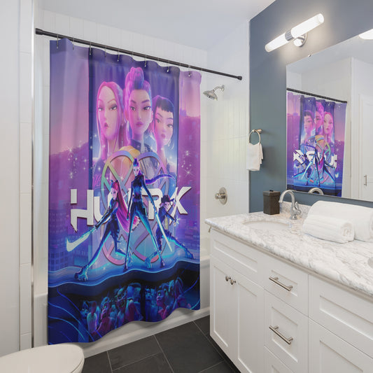 Dark Fantasy Idol Illustration Shower Curtain, Bath Decor, Colorful Bathroom Curtain, K-Pop Inspired Girl Demon Hunter