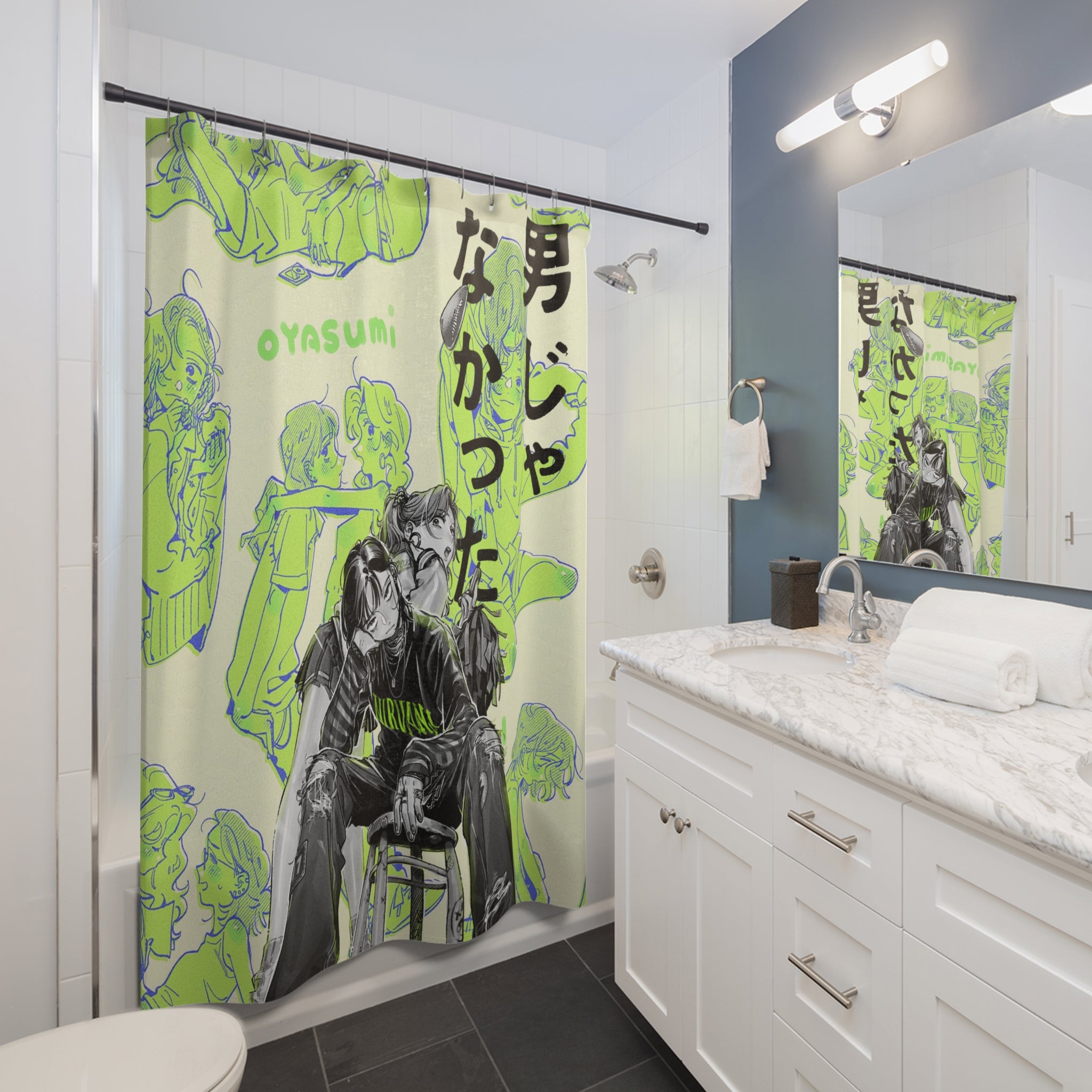 The Guy She Was Interested In Wasn't A Guy  Shower Curtain, Bath Decor, Colorful Bathroom Curtain, Mitsuki, Aya, Sumiko arai, Anime Yuri