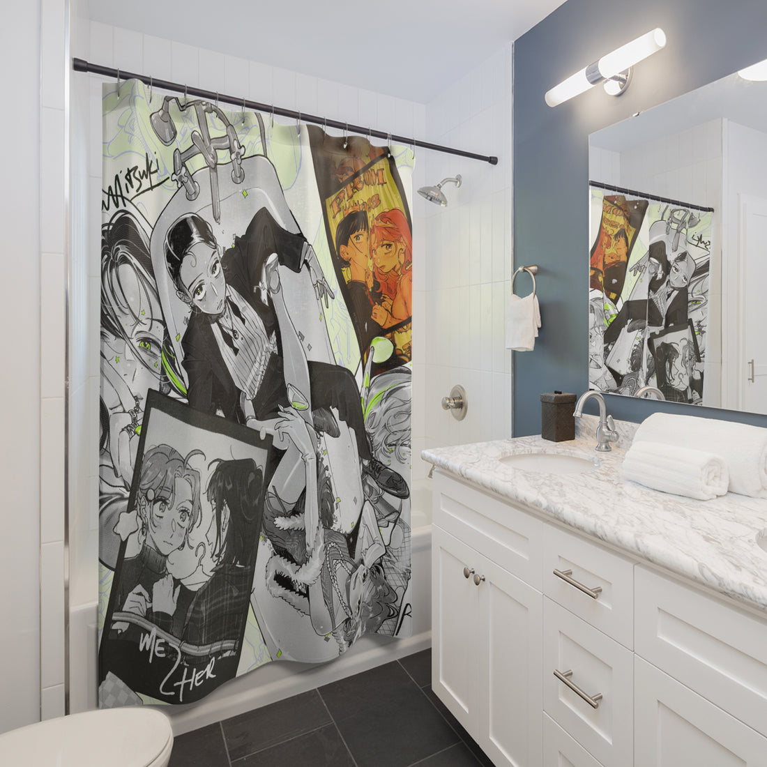 Shower Curtain: The Guy She Was Interested In Wasn't A Guy, Bath Decor, Colorful Bathroom Curtain, Mitsuki, Aya, Sumiko arai, Anime Yuri