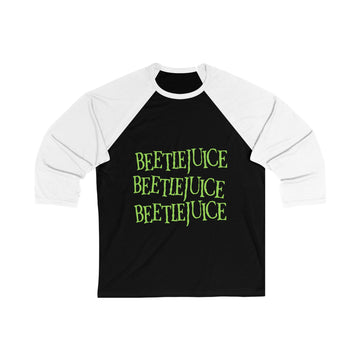 Beetlejuice Unisex Baseball Tee 3/4, Halloween Apparel, Movie Lover Shirt, Gift for Fans, Casual Wear, Classic Horror Tee, spooky lovers