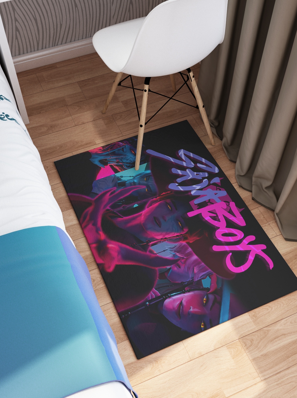 Vibrant Outdoor Rug: Dark Idol Demon Hunter - Unique Rug for Indoor/Outdoor - Soda Pop Idol, K-Pop Inspired Fantasy Character, anime