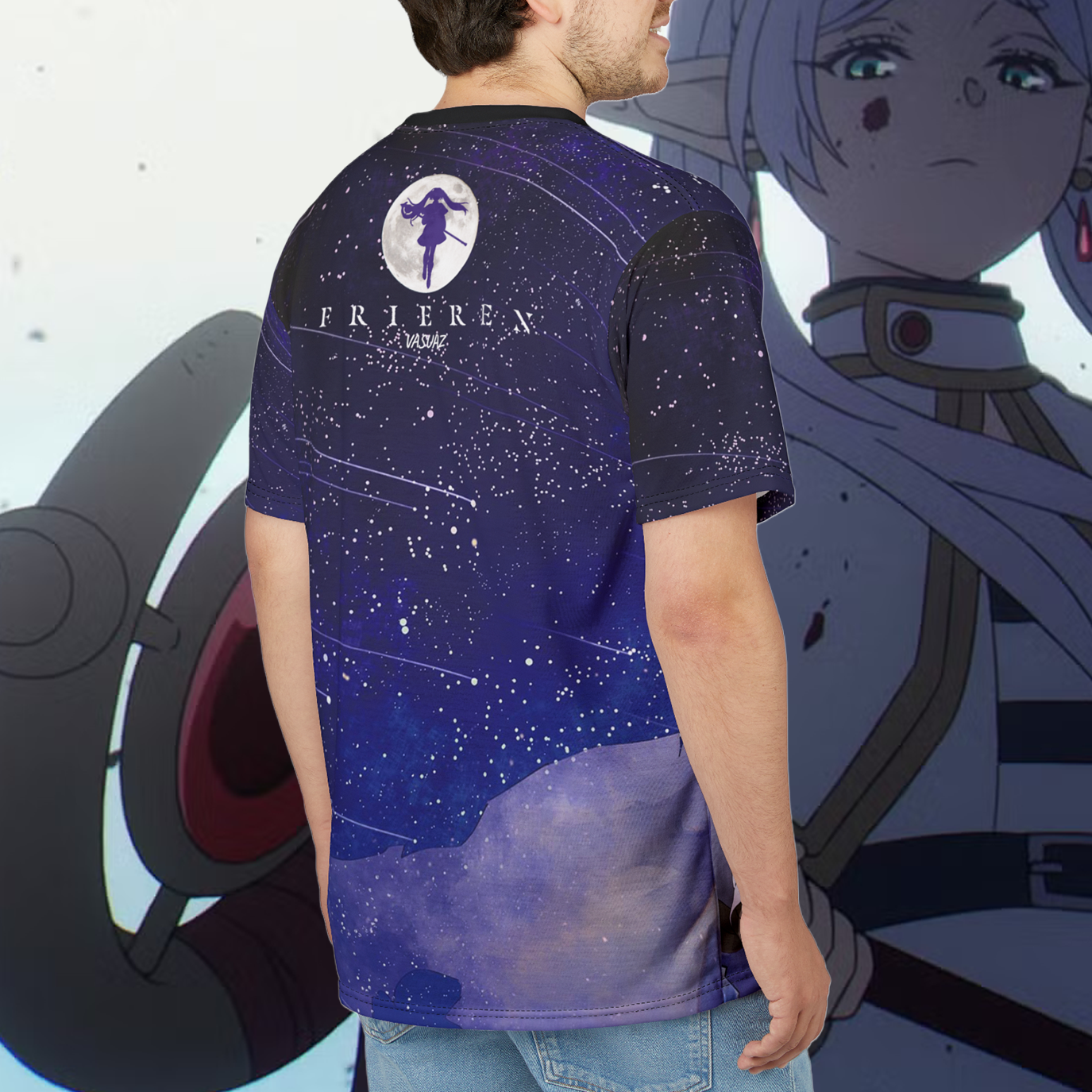 Fantasy Elf Mage, Beyond the Adventure,  Anime, Unisex Cut & Sew Tee (AOP) Eternal Journey Fantasy