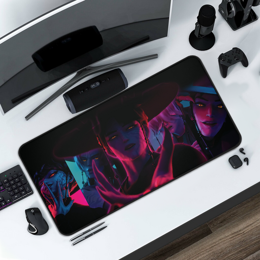 Dark Idol Demon Hunter Mouse Pad,  K-Pop Inspired Fantasy Character Desk Mat Aesthetic, Matching Desk Accessories, Soda Pop Idol