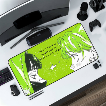 Green Yuri Desk Mat Aesthetic, Mouse Pad, Matching Desk Accessories - The Guy She Was Interested In Wasn't A Guy